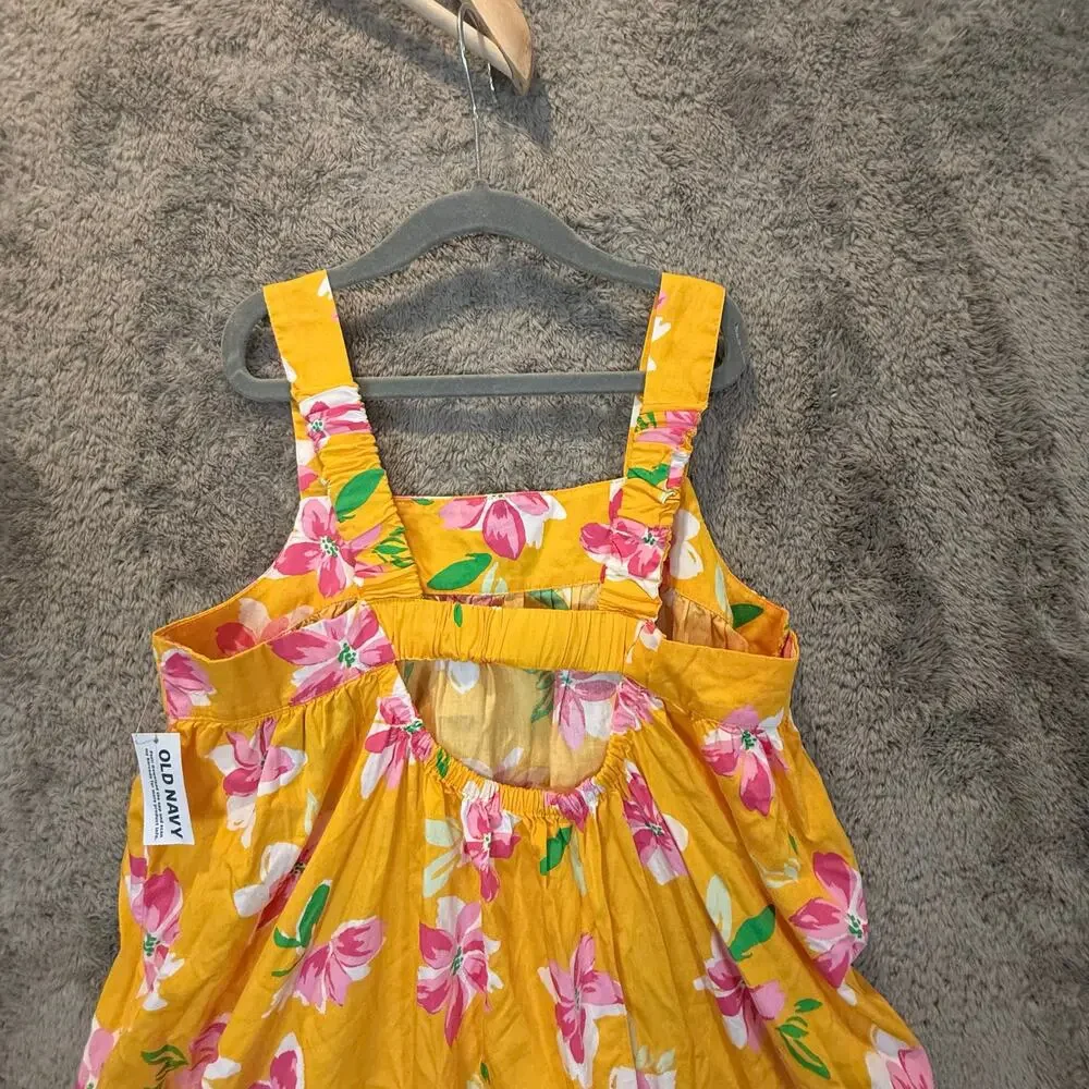 NWT Old Navy Sundress Tiered Dress Yellow Pink Floral Tropical Girls XL 14 16